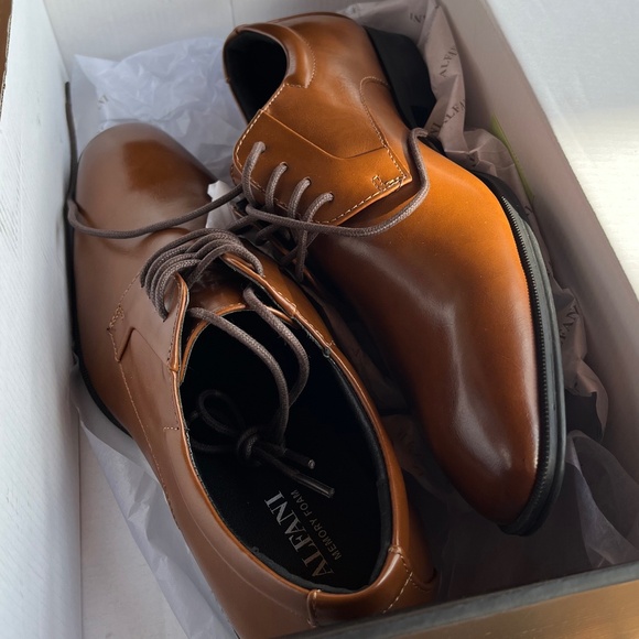 New Alfani Dark Tan Men’s Dress Shoe NIB Size 7.5 - Picture 1 of 6